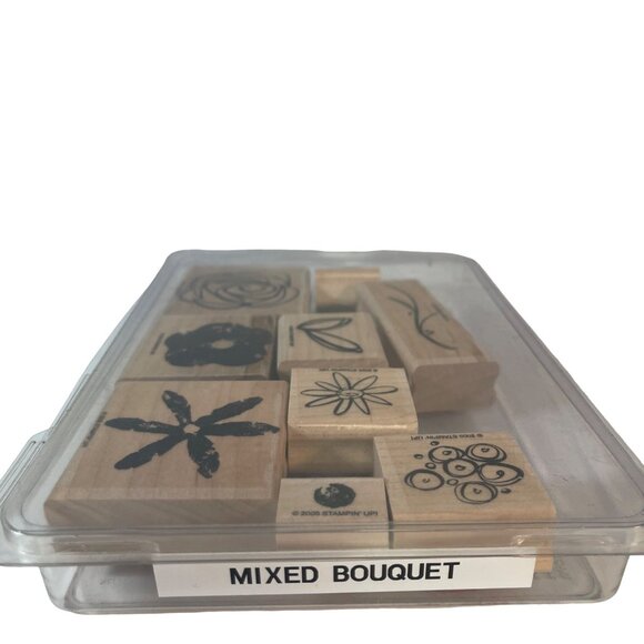 Mixed Bouquet Stampin Up Rubber Stamp Set 2005 9 Wood Floral Patterns Crafting - Picture 2 of 3